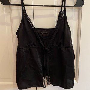 Black tie satin top with lace trim